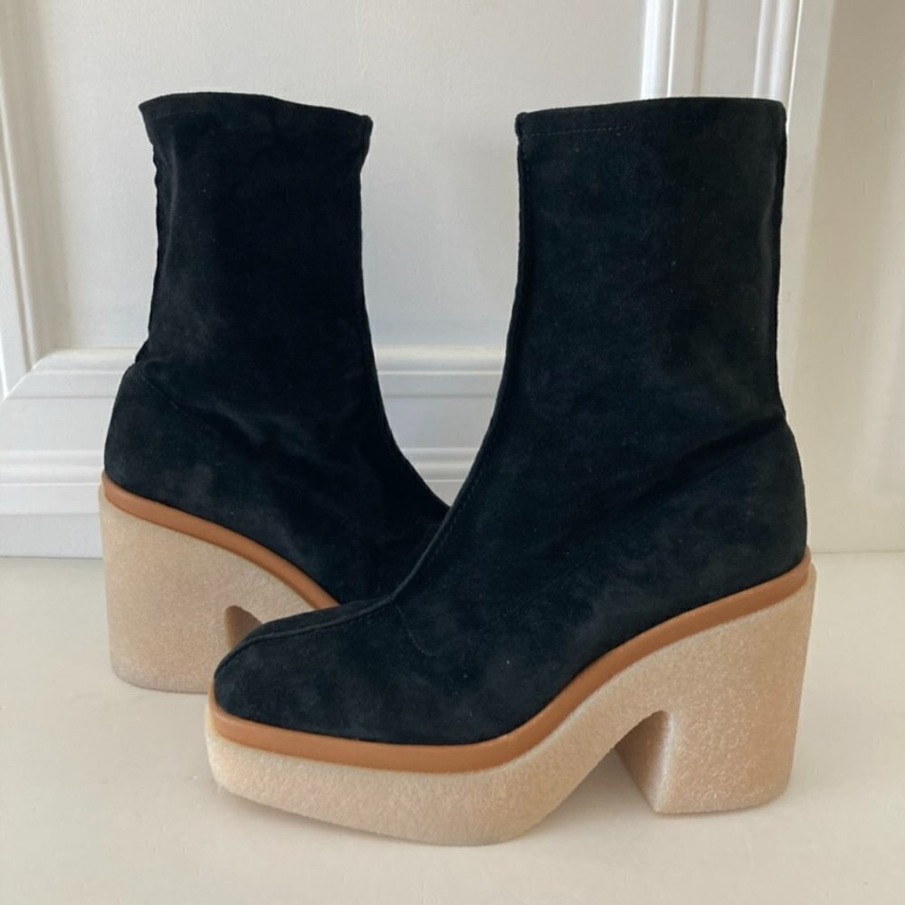 NWOB Free People Gigi Black Suede Heeled Ankle Boots Sz 39.5